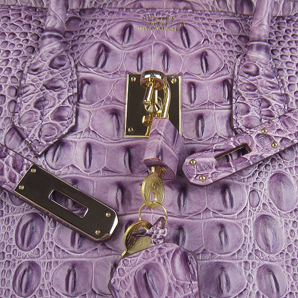 Replica Hermes Birkin 30CM Crocodile Head Veins Bag Purple 6088 On Sale - Click Image to Close